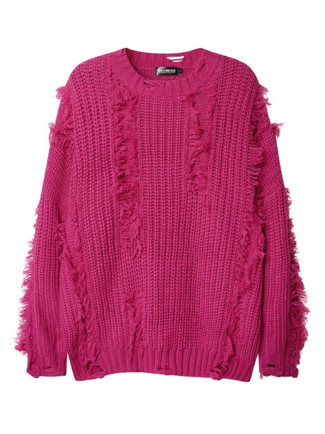 Mahua Hole Raw Edges All-match Crew Neck Sweater