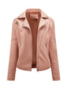 Three-dimensional Decoration Lapel Diagonal Zipper Short Leather Jacket