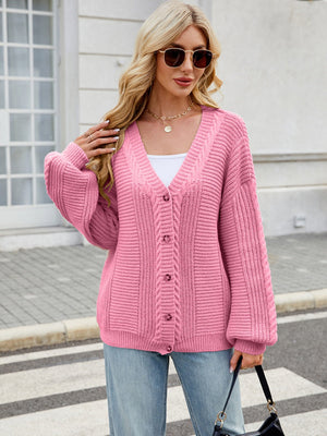 Liber Autumn Women's Buttons Plain stitch Lantern cuffs Cardigans Coat