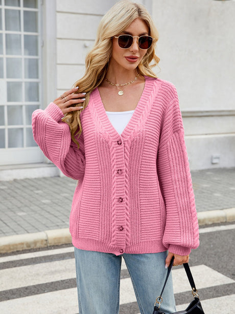 Liber Autumn Women's Buttons Plain stitch Lantern cuffs Cardigans Coat