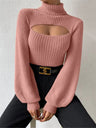 Turtleneck Hollow Out Balloon Sleeve Knitted Sweater