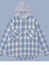 Tweed Sanding Plaid Splicing Contrasting Colors Fake Two Pieces Hooded Long-sleeved Shirt