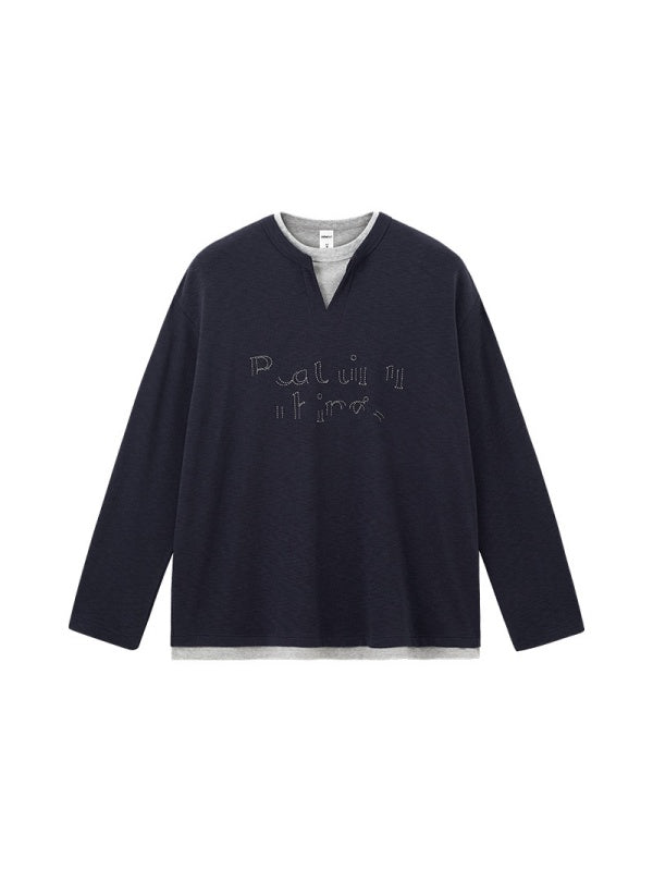 Liber Autumn Neutral wear Embroidery Letter T-shirts