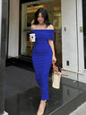 Liber Spring Women's Pleated Solid Color Maxi Dresses