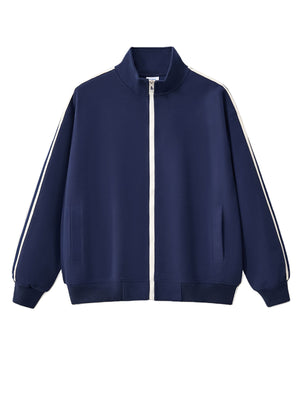 Stripes College Style Zipper Stand Collar Jackets