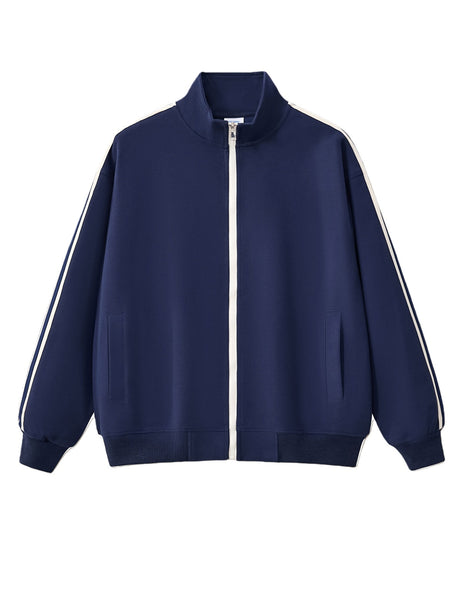 Stripes College Style Zipper Stand Collar Jackets