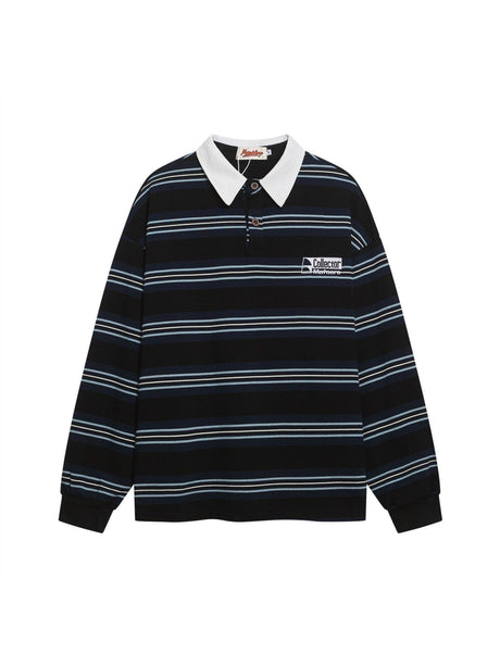 Navy Blue Striped Polo Shirts