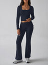 Leisure Navel Solid Color Long-sleeved Two-piece Suit