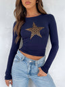 Simplicity Star Leopard Print Long Sleeve T-shirts