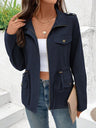 Solid Color Buttons Drawstring Jacket