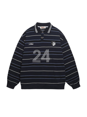 Liber Autumn Neutral wear Embroidery Stripes Polo Shirts