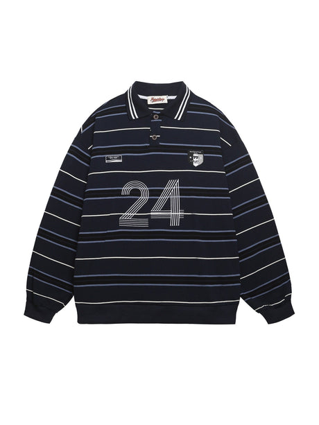 Liber Autumn Neutral wear Embroidery Stripes Polo Shirts