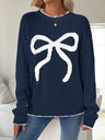 Sweet And Versatile Christmas Bow Jacquard Loose Long-sleeved Round Neck Sweater