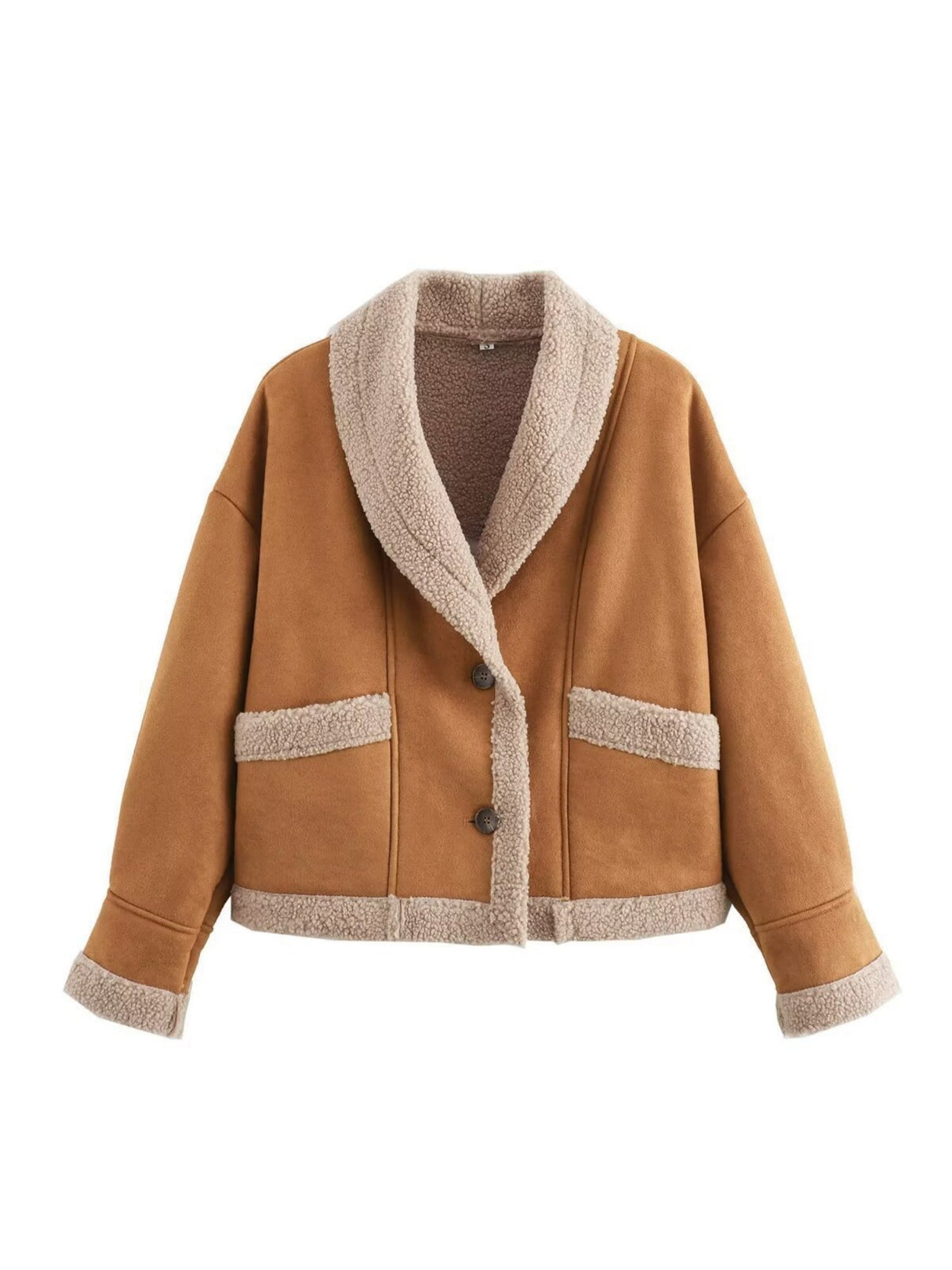 Lapel Pocket Button Wool Coat With Fur Trim, Long Sleeves, Autumn And Winter Coat