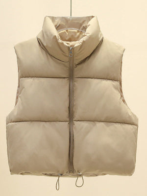 Sleeveless Zipper Stand Collar Vest Jacket Down Vest