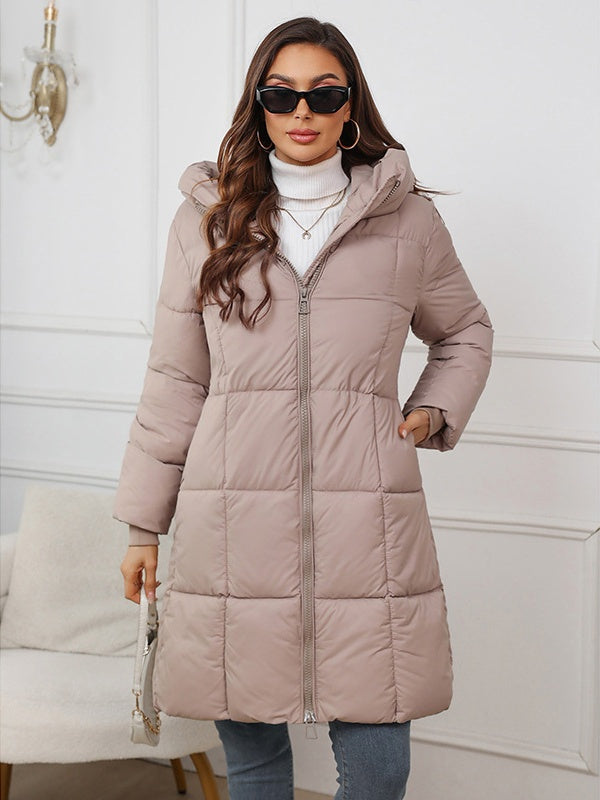 Hooded Zipper Mid-length Thick Down Jacket