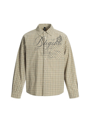 Niche Graffiti Letters Loose Plaid Long-sleeved Shirt