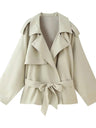 Light khaki Lace up Loose Short Trench Coats