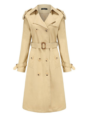 Waist-hugging Cotton Long Sleeve Lapel Three-dimensional Decoration Solid Color Trench Coats
