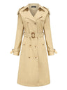 Waist-hugging Cotton Long Sleeve Lapel Three-dimensional Decoration Solid Color Trench Coats