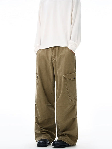 Liber Autumn Neutral wear Multiple pockets Solid Color Cargo Trousers