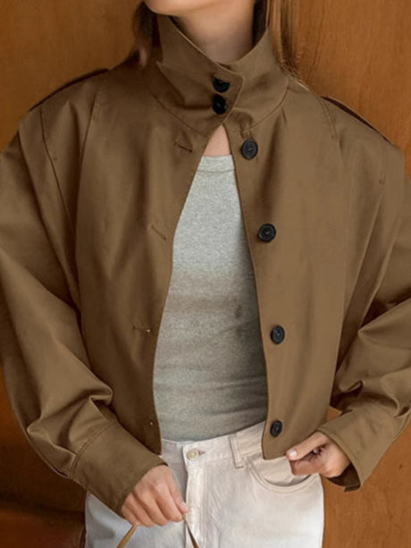 Liber Autumn Women's Buttons Solid Color Trench Coats