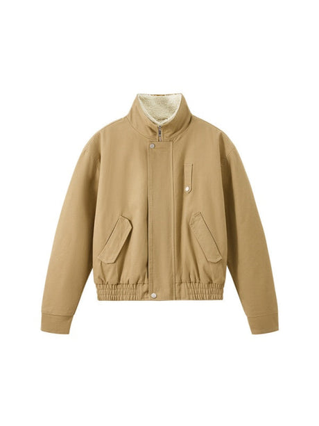 Removable Lapel Plush Contrasting Colors Jackets Coat