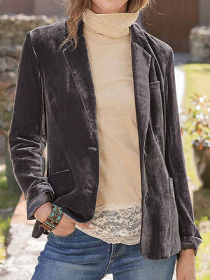 Velvet Slit Long Sleeve Leisure Blazers
