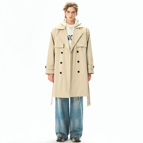 Black Khaki Multiple pockets Mid-length Trench Coats