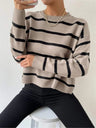 Crew Neck Stripes Contrasting Colors Knitted Sweater
