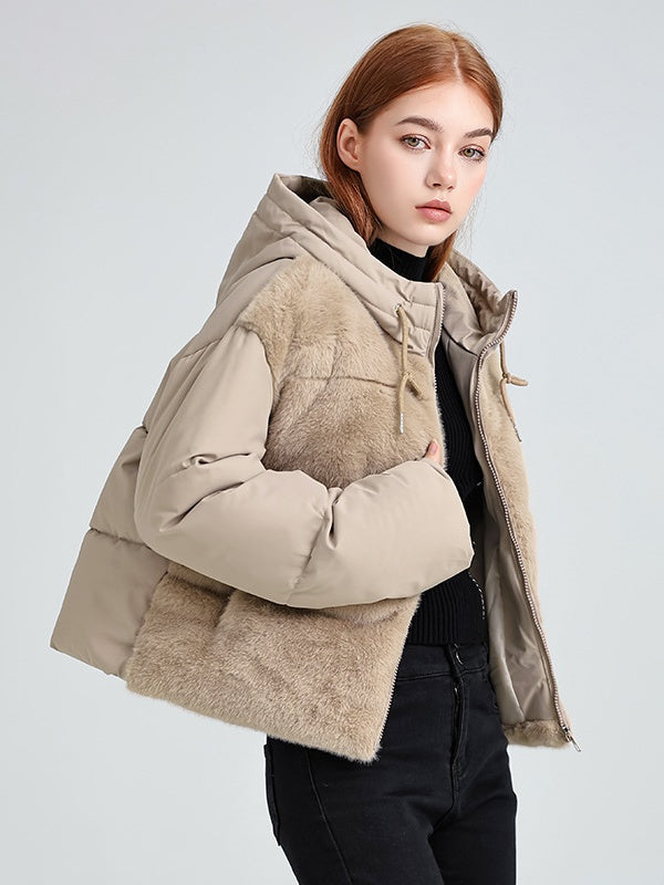 Fur Hooded Button Short Down Jacket Thickened Coat