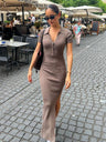 Liber Summer Women's Buttons Solid Color Maxi Dresses