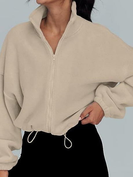 Liber Autumn Women's Zipper Solid Color Drawstring Jackets