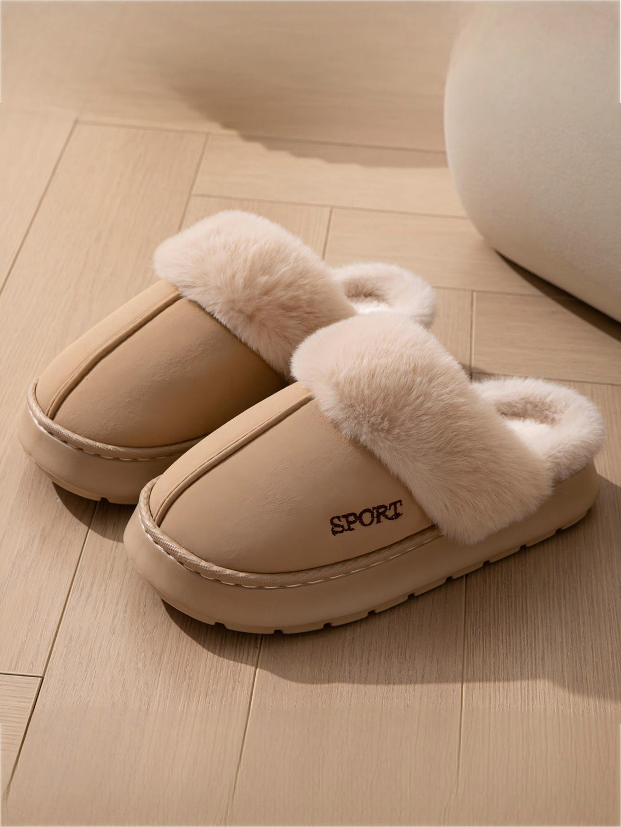 Solid Color Plush Thick-soled Slippers