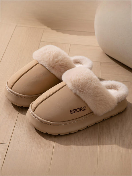 Solid Color Plush Thick-soled Slippers