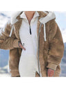 Loose Solid Color Plush Zipper Hood With Pockets Solid Color Jackets