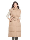 Hooded Zipper Button Vest Long Knee-length Vest Slim Waist Down Vest Jacket