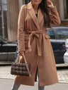 Simple Long-sleeved V-neck Tie Woolen Solid Color Coats