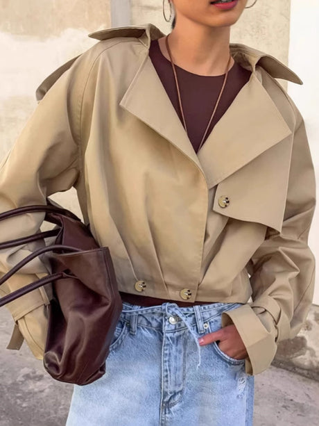 Short Button Decoration Lapel Trench Coat
