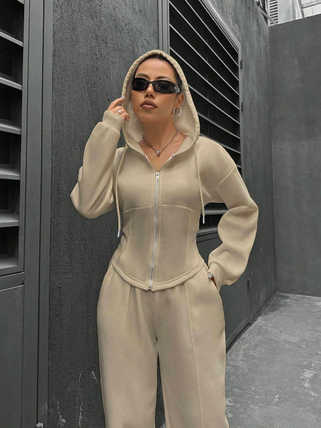 Sports And Leisure Zipper Hooded 2-piece Sets