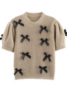 Lace up 3D Bow Short sleeve Knitting Sweaters