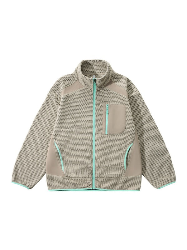 Wave Pattern Contrasting Colors Zipper Light Outdoor Plush Sweatshirt Sports Jacket
