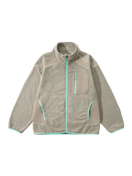 Wave Pattern Contrasting Colors Zipper Light Outdoor Plush Sweatshirt Sports Jacket