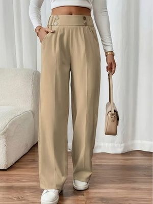 Casual High-waisted  Loose Straight leg Pocket Pants
