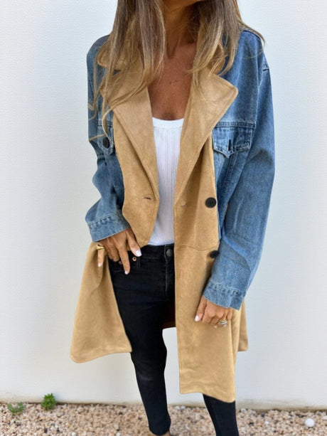 Liber Autumn Women's Buttons Color matching Trench Coats