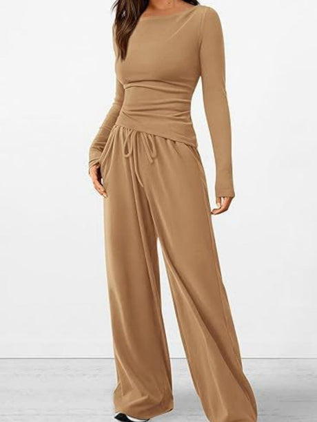 Liber Autumn Women's Lace up Solid Color 2-piece Sets