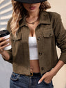 Women's Cropped Khaki Textured Jacket