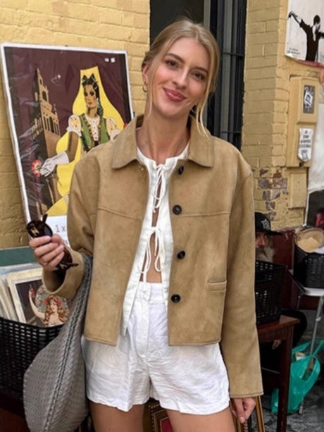 Basic Suede Button Khaki Jacket