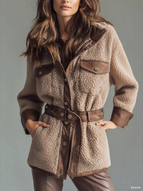 Polar Fleece Long Pocket Splicing Belted Jacket