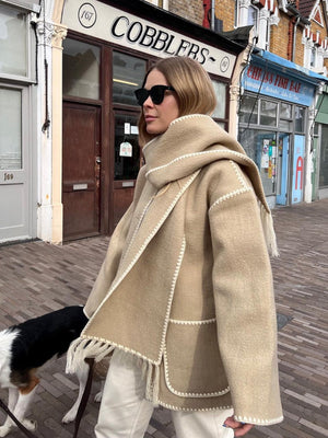 Wool Coat With Scarf And Tassels, Warm And Thick For Autumn And Winter.